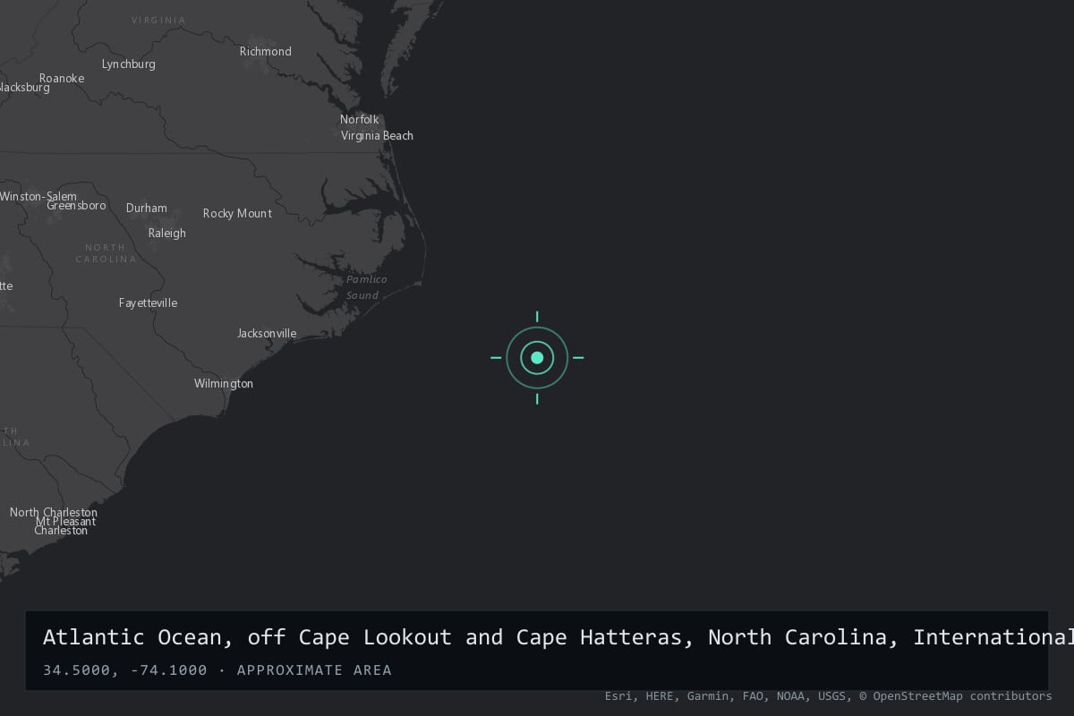 Where it happened: Atlantic Ocean, off Cape Lookout and Cape Hatteras, North Carolina, International waters