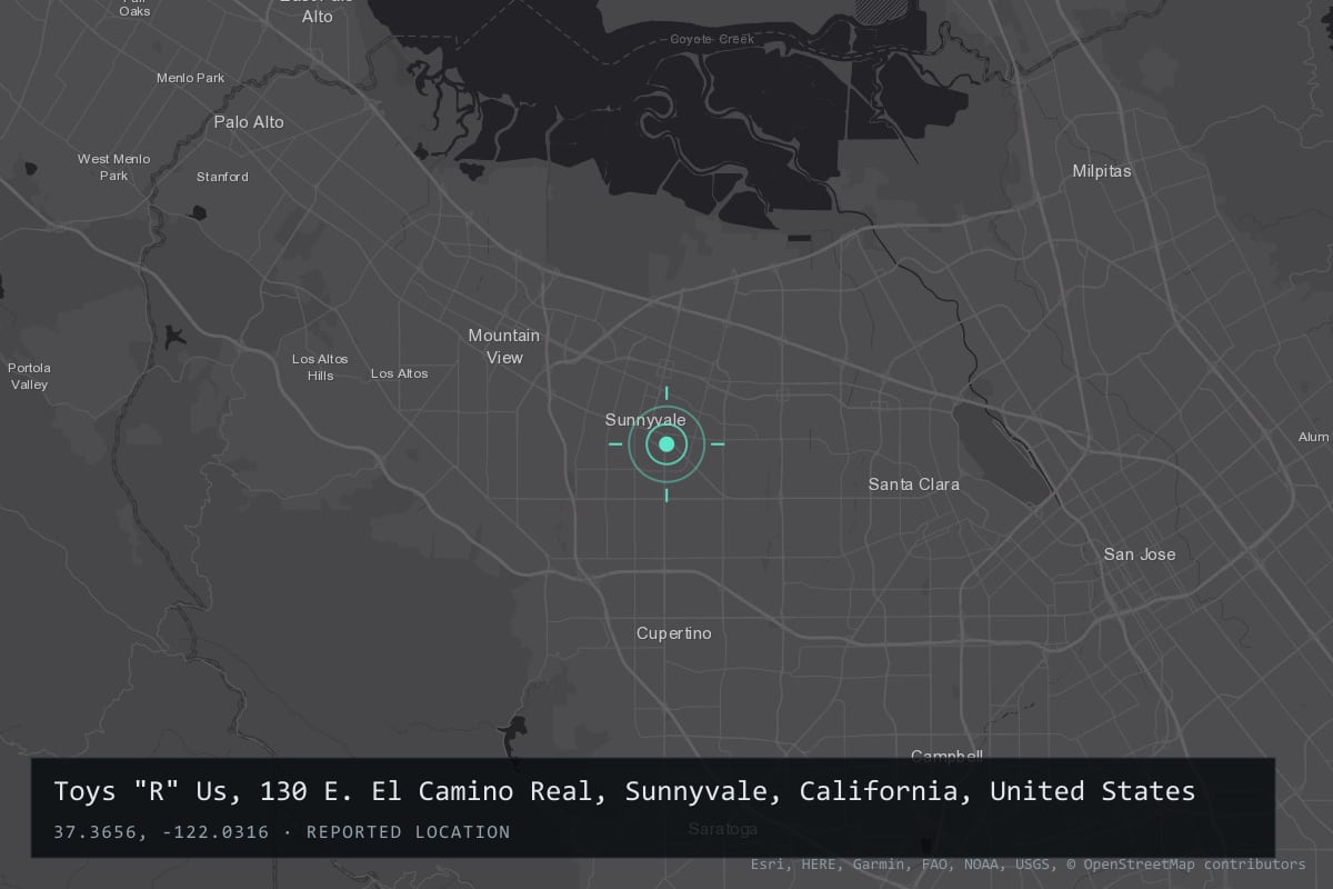 Where it happened: Toys "R" Us, 130 E. El Camino Real, Sunnyvale, California, United States