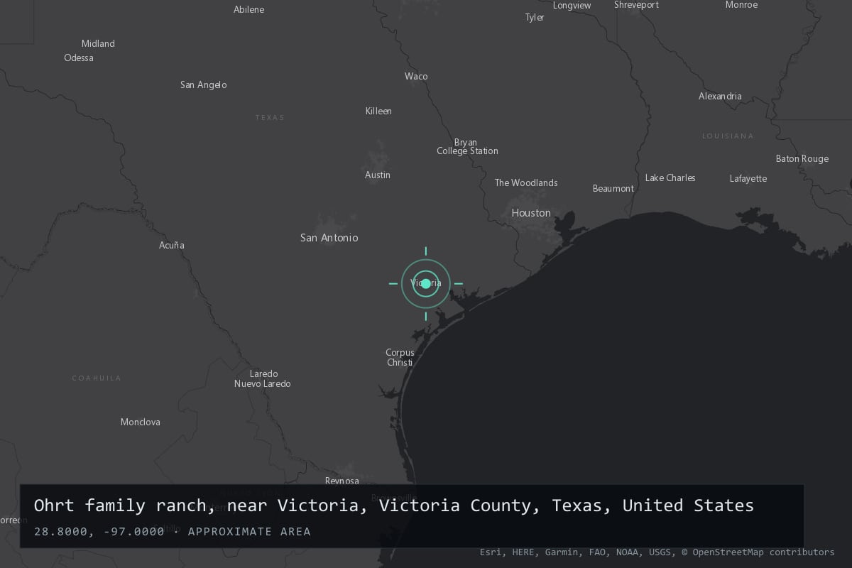 Where it happened: Ohrt family ranch, near Victoria, Victoria County, Texas, United States