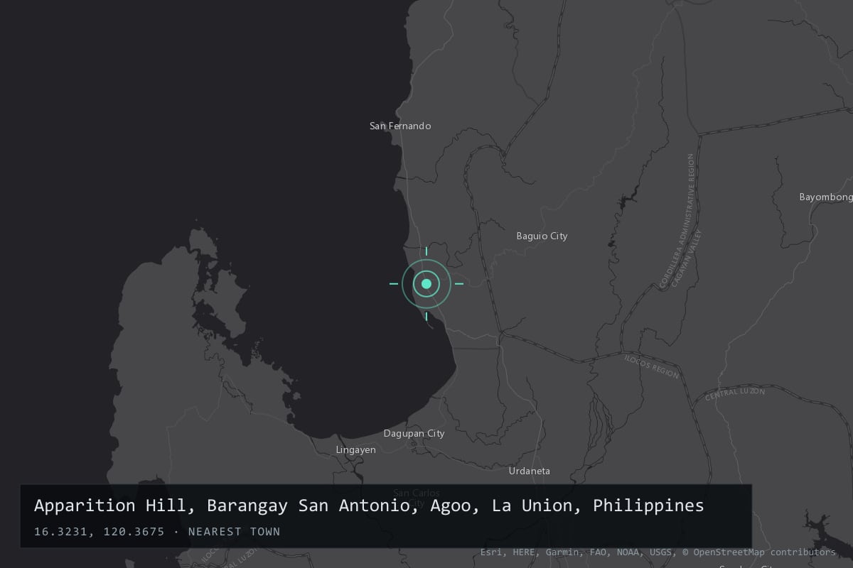Where it happened: Apparition Hill, Barangay San Antonio, Agoo, La Union, Philippines