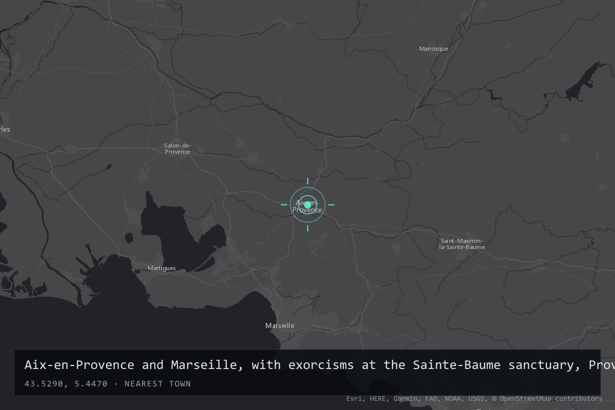 Where it happened: Aix-en-Provence and Marseille, with exorcisms at the Sainte-Baume sanctuary, Provence, France