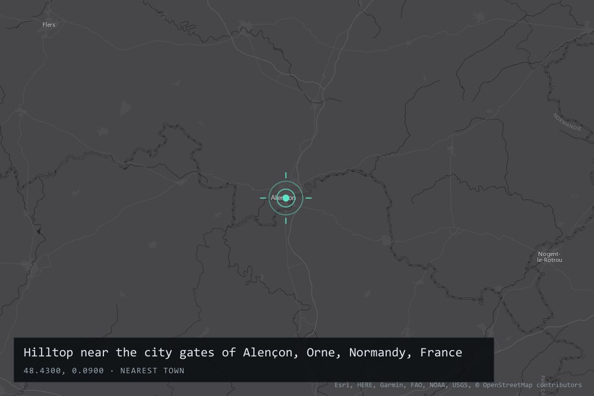 Where it happened: Hilltop near the city gates of Alençon, Orne, Normandy, France