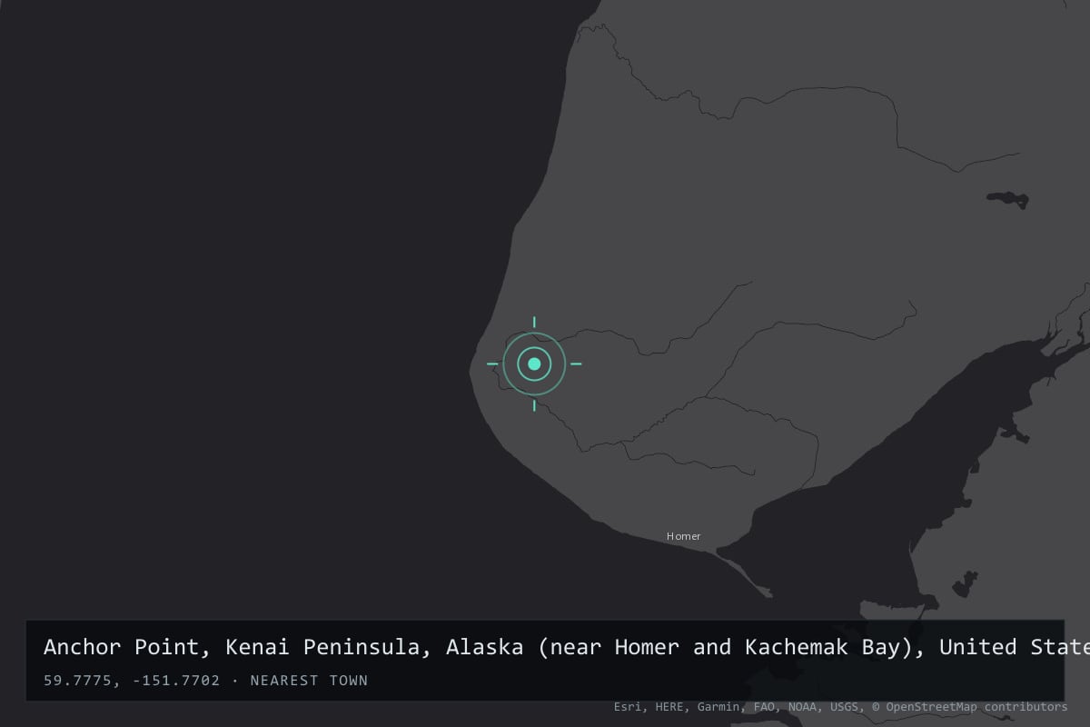 Where it happened: Anchor Point, Kenai Peninsula, Alaska (near Homer and Kachemak Bay), United States