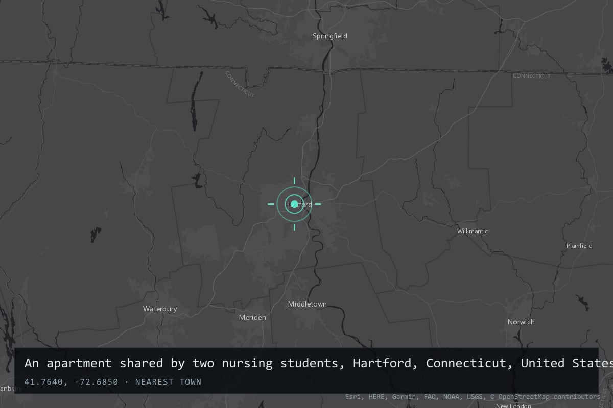 Where it happened: An apartment shared by two nursing students, Hartford, Connecticut, United States