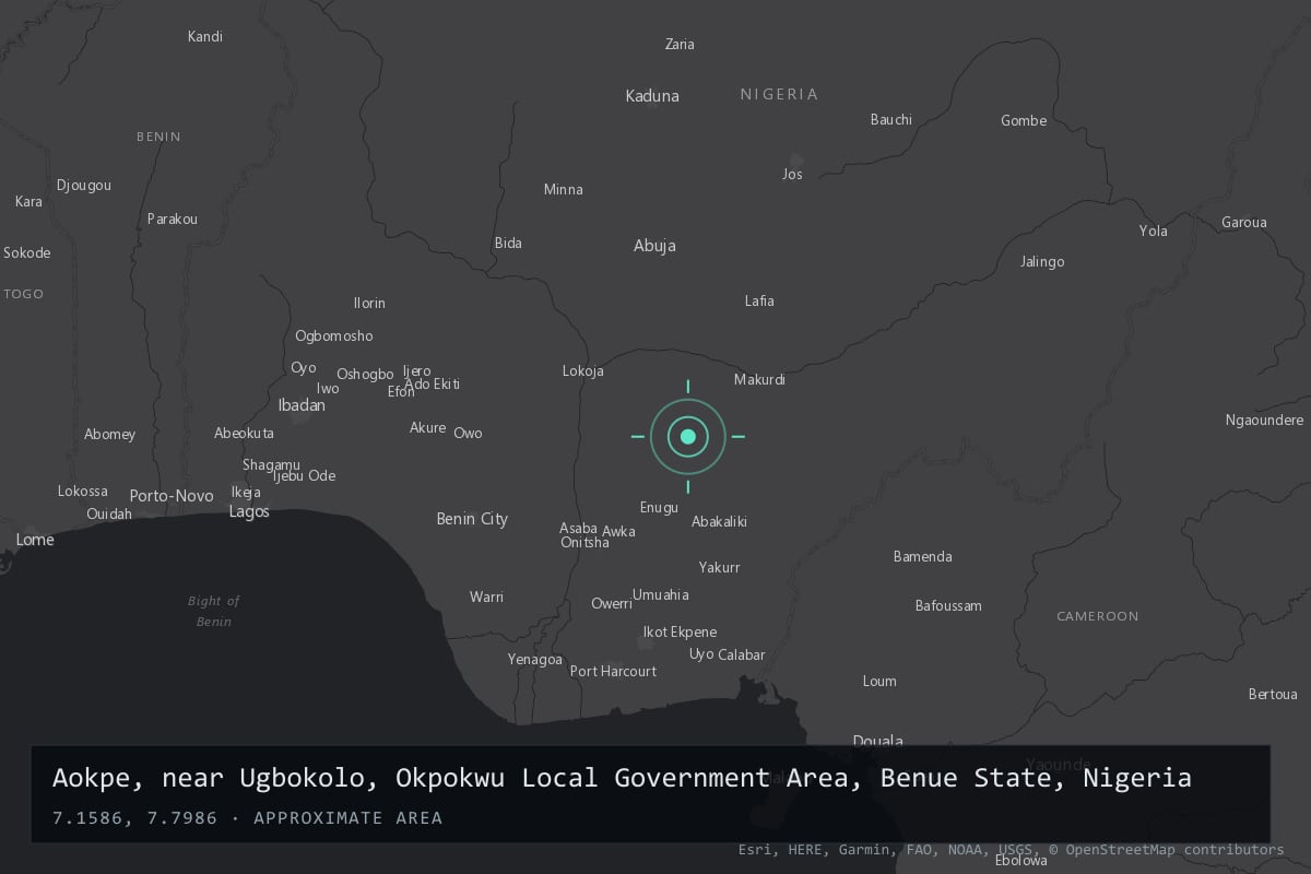 Where it happened: Aokpe, near Ugbokolo, Okpokwu Local Government Area, Benue State, Nigeria