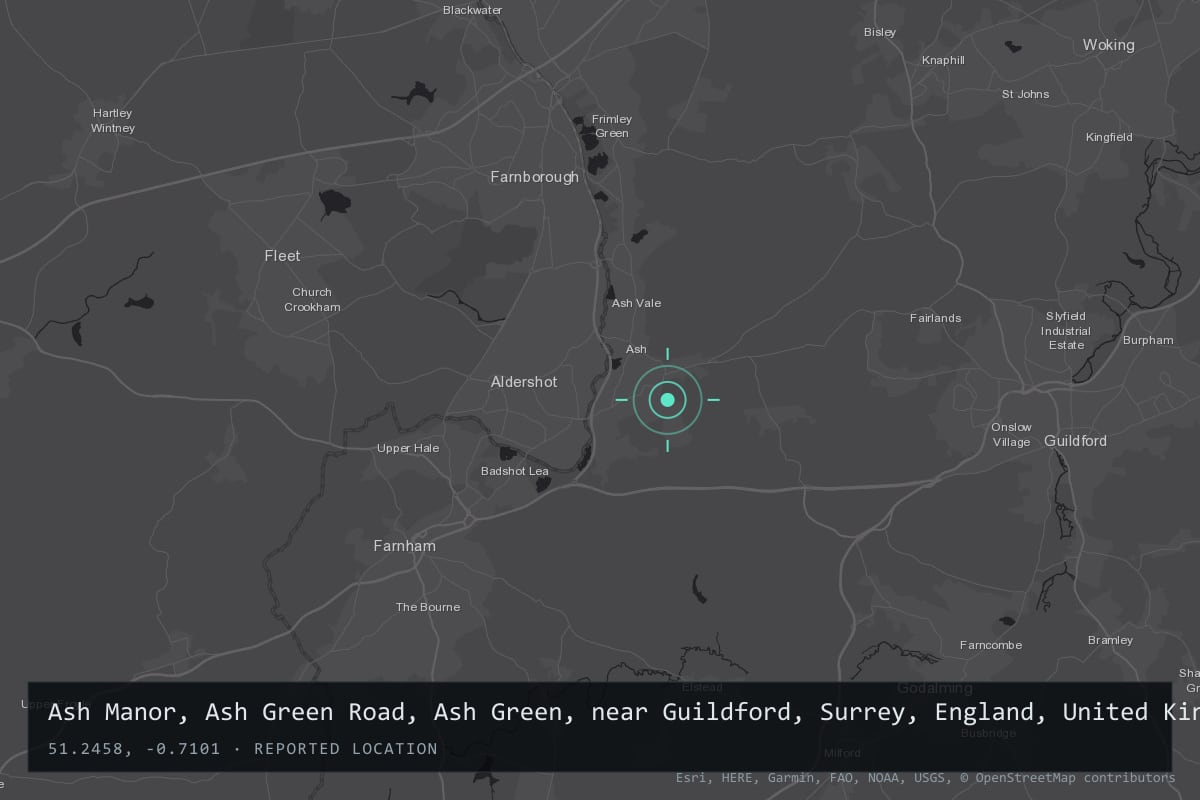 Where it happened: Ash Manor, Ash Green Road, Ash Green, near Guildford, Surrey, England, United Kingdom