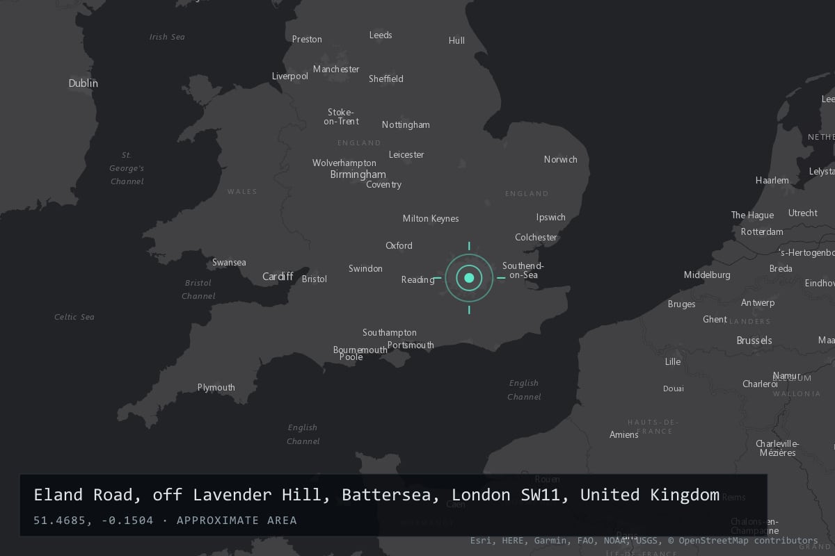 Where it happened: Eland Road, off Lavender Hill, Battersea, London SW11, United Kingdom