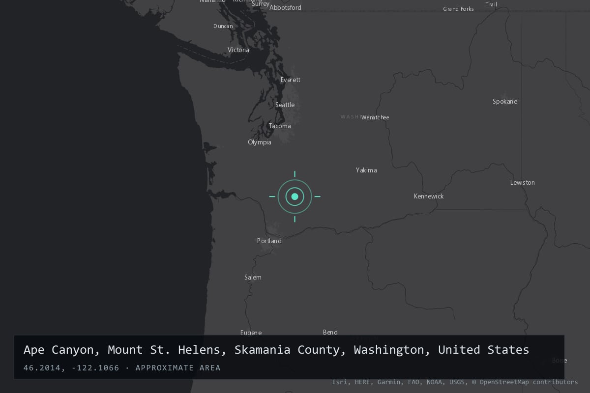 Where it happened: Ape Canyon, Mount St. Helens, Skamania County, Washington, United States