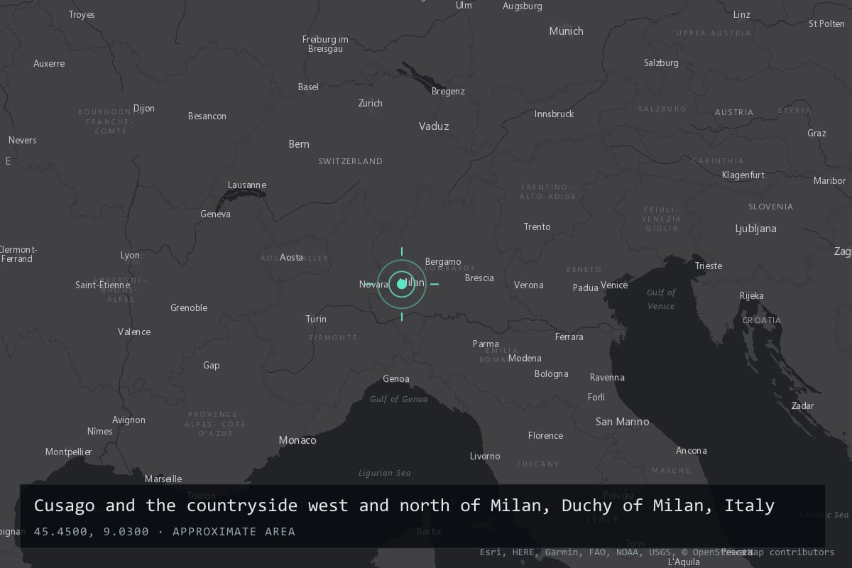 Where it happened: Cusago and the countryside west and north of Milan, Duchy of Milan, Italy