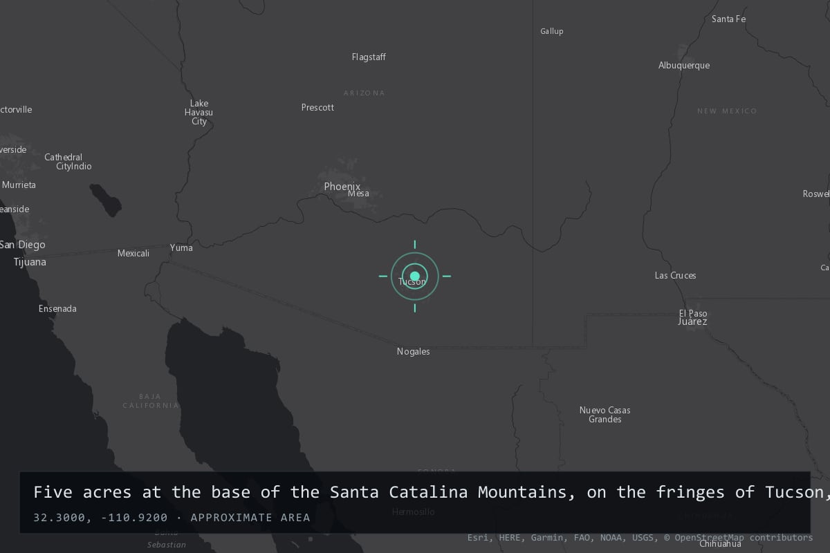 Where it happened: Five acres at the base of the Santa Catalina Mountains, on the fringes of Tucson, Arizona, United States