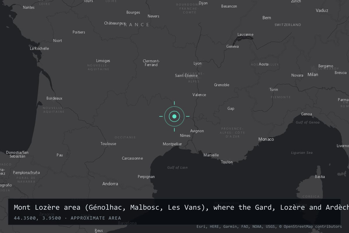 Where it happened: Mont Lozère area (Génolhac, Malbosc, Les Vans), where the Gard, Lozère and Ardèche meet, France