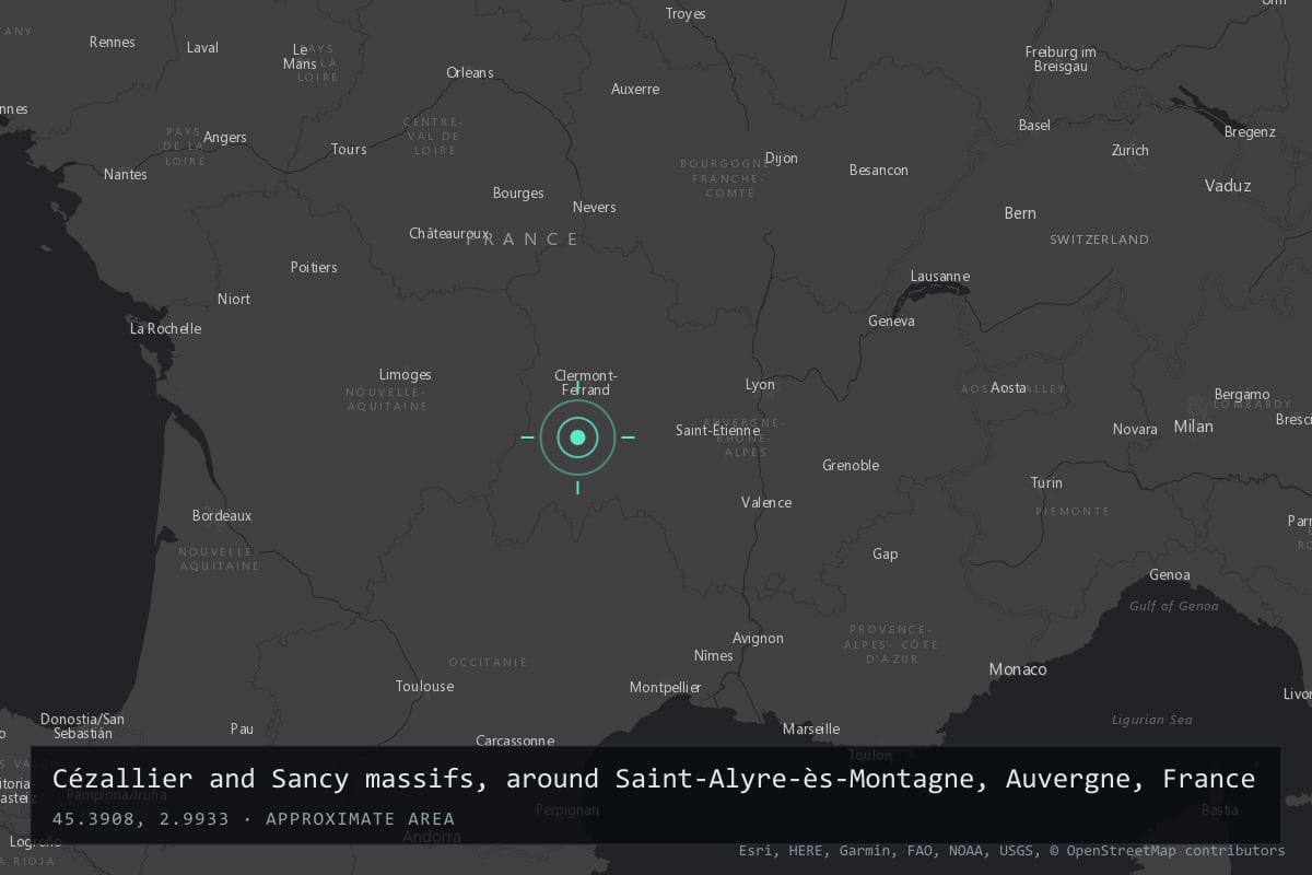 Where it happened: Cézallier and Sancy massifs, around Saint-Alyre-ès-Montagne, Auvergne, France