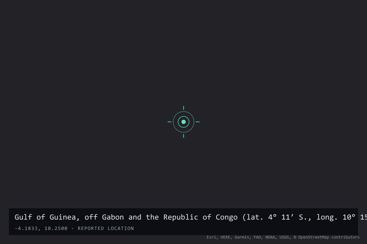 Where it happened: Gulf of Guinea, off Gabon and the Republic of Congo (lat. 4° 11′ S., long. 10° 15′ E.), International waters