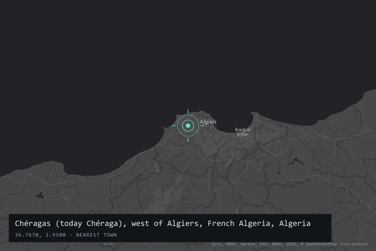Where it happened: Chéragas (today Chéraga), west of Algiers, French Algeria, Algeria