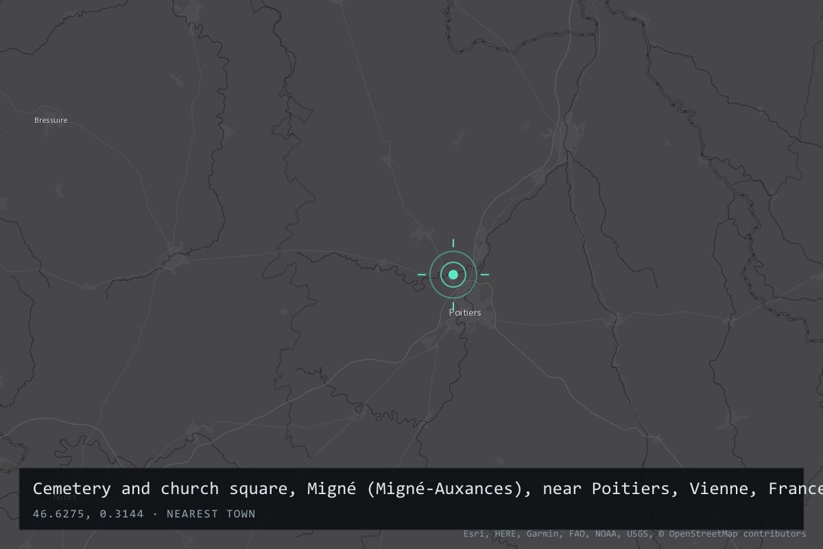 Where it happened: Cemetery and church square, Migné (Migné-Auxances), near Poitiers, Vienne, France