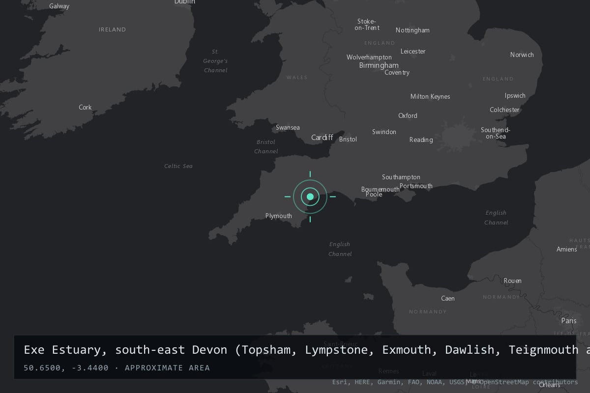 Where it happened: Exe Estuary, south-east Devon (Topsham, Lympstone, Exmouth, Dawlish, Teignmouth and over 30 places), United Kingdom