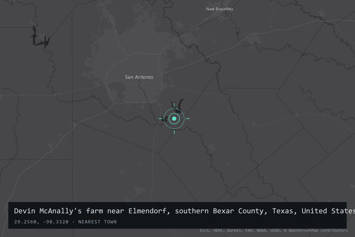 Where it happened: Devin McAnally's farm near Elmendorf, southern Bexar County, Texas, United States