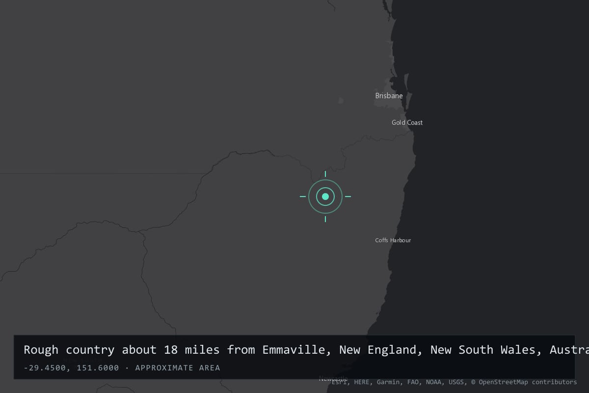 Where it happened: Rough country about 18 miles from Emmaville, New England, New South Wales, Australia