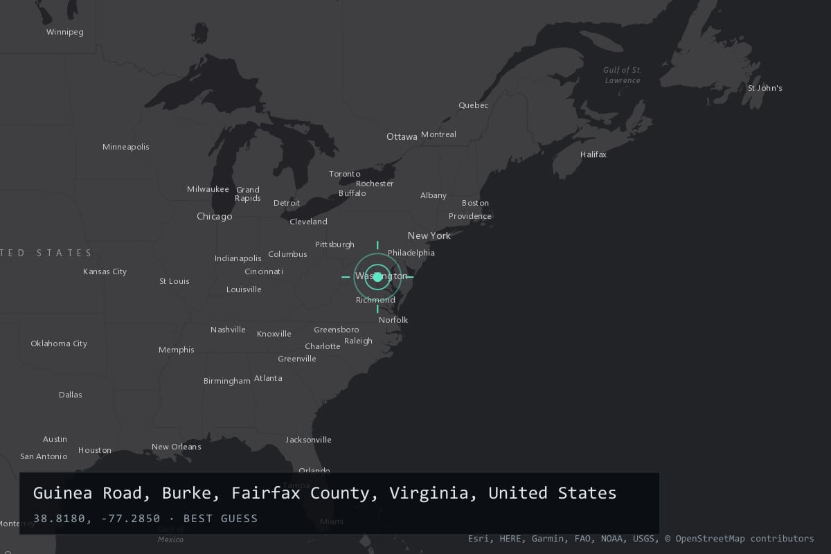 Where it happened: Guinea Road, Burke, Fairfax County, Virginia, United States