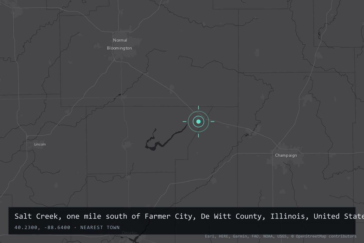 Where it happened: Salt Creek, one mile south of Farmer City, De Witt County, Illinois, United States