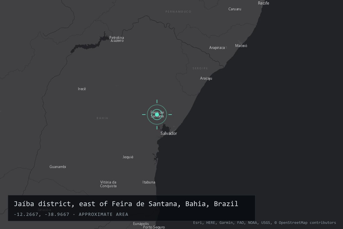 Where it happened: Jaíba district, east of Feira de Santana, Bahia, Brazil