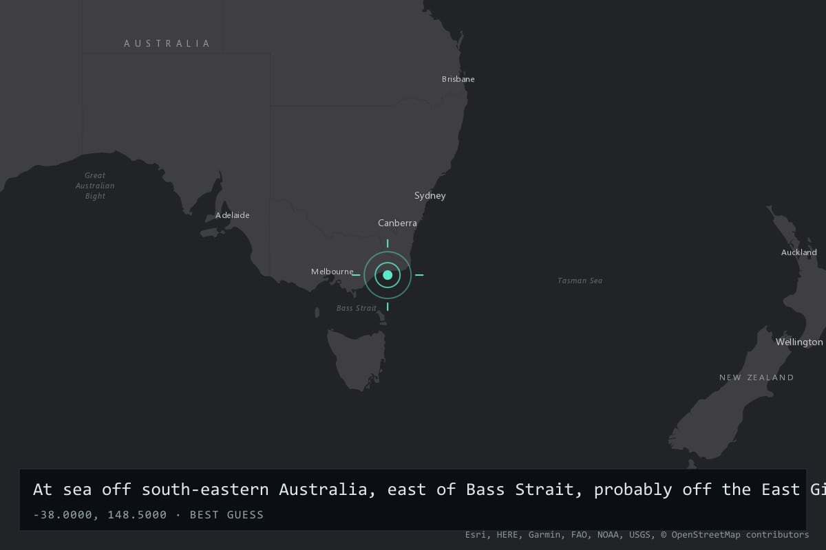 Where it happened: At sea off south-eastern Australia, east of Bass Strait, probably off the East Gippsland coast (estimated position), Australia
