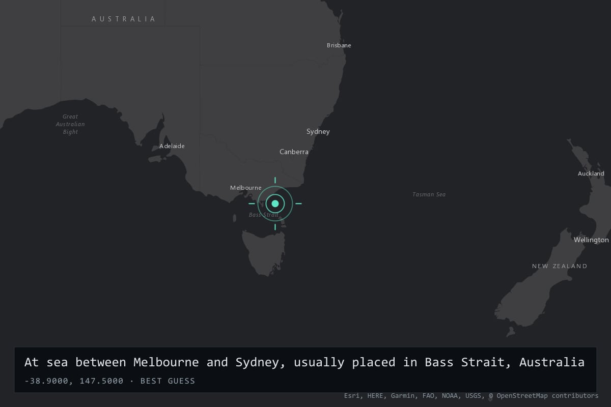 Where it happened: At sea between Melbourne and Sydney, usually placed in Bass Strait, Australia