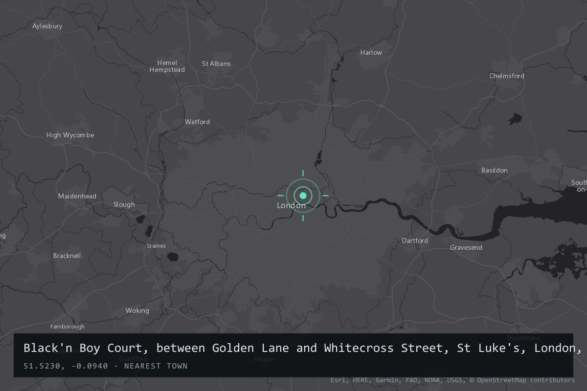 Where it happened: Black'n Boy Court, between Golden Lane and Whitecross Street, St Luke's, London, United Kingdom