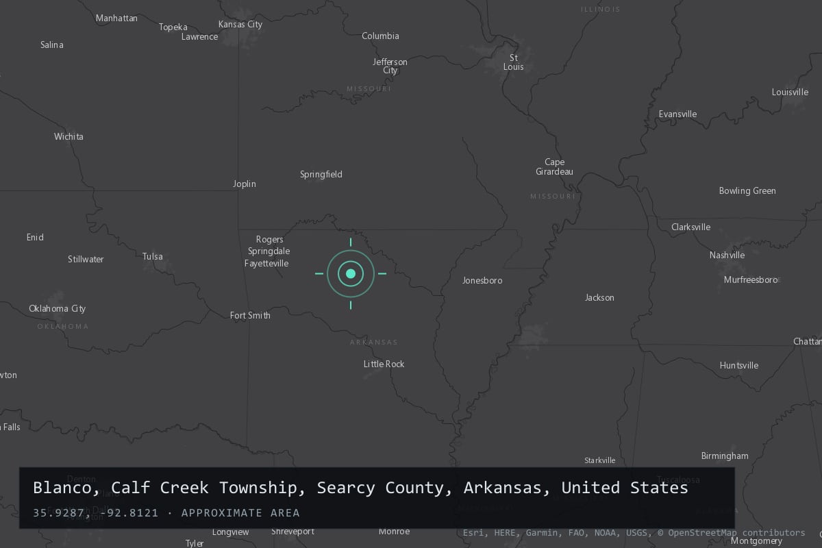 Where it happened: Blanco, Calf Creek Township, Searcy County, Arkansas, United States