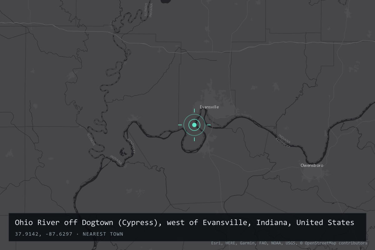Where it happened: Ohio River off Dogtown (Cypress), west of Evansville, Indiana, United States