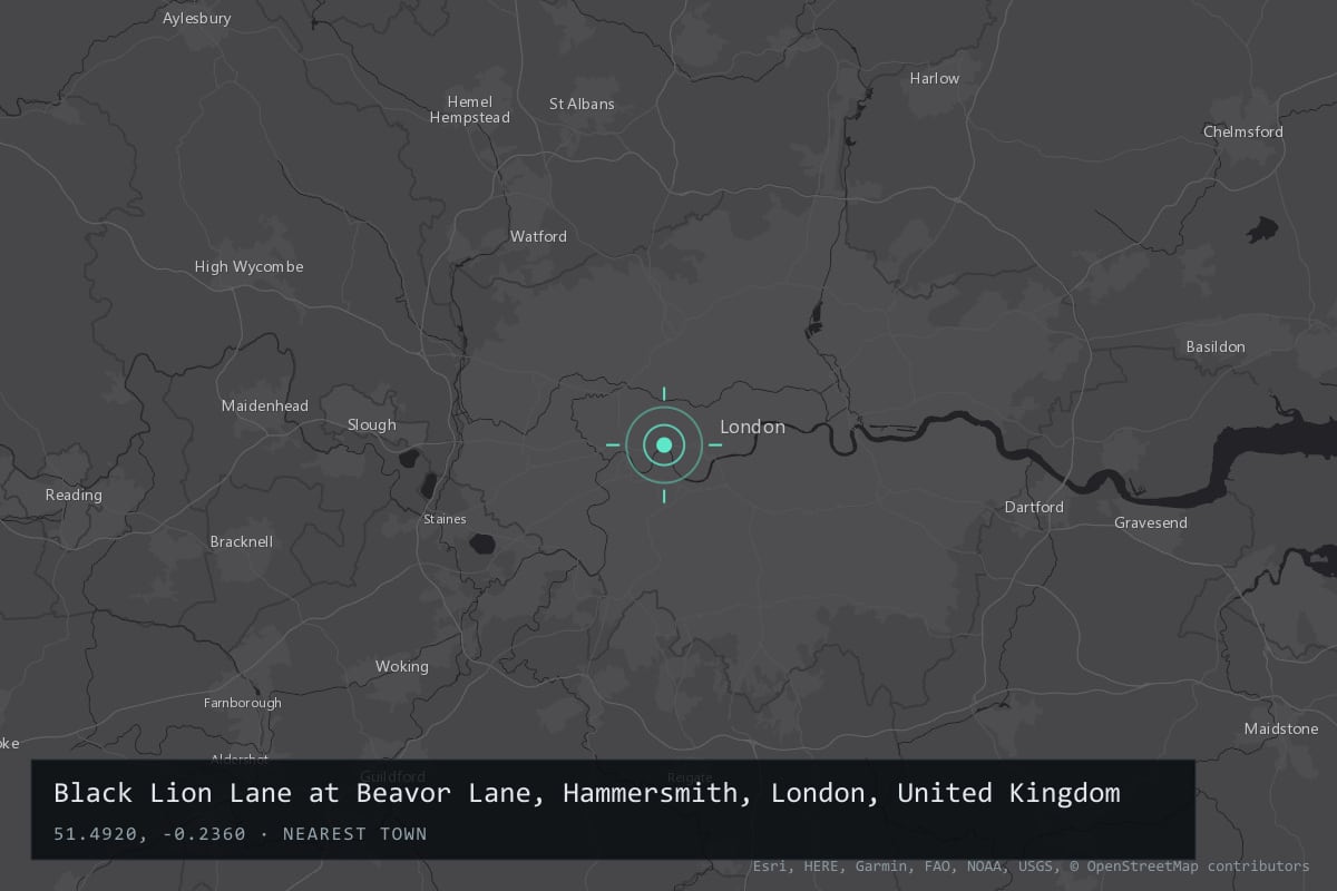 Where it happened: Black Lion Lane at Beavor Lane, Hammersmith, London, United Kingdom