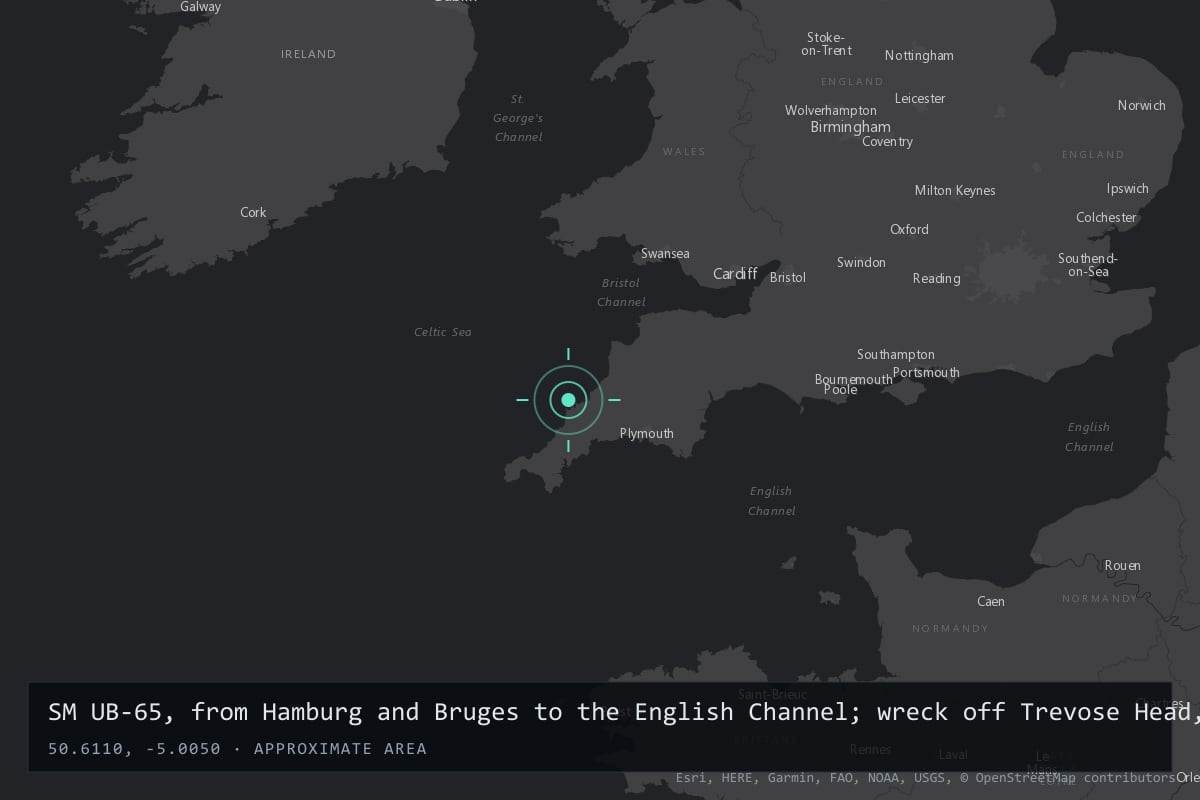Where it happened: SM UB-65, from Hamburg and Bruges to the English Channel; wreck off Trevose Head, Padstow, Cornwall, United Kingdom