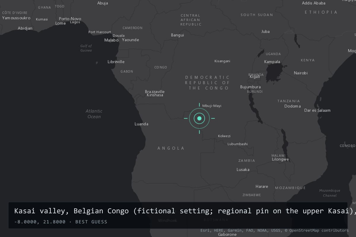 Where it happened: Kasai valley, Belgian Congo (fictional setting; regional pin on the upper Kasai), Democratic Republic of the Congo