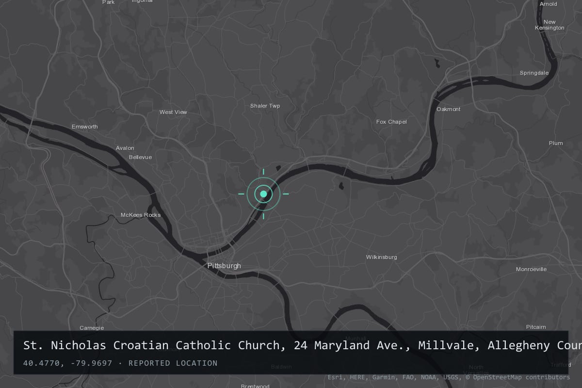 Where it happened: St. Nicholas Croatian Catholic Church, 24 Maryland Ave., Millvale, Allegheny County, Pennsylvania, United States