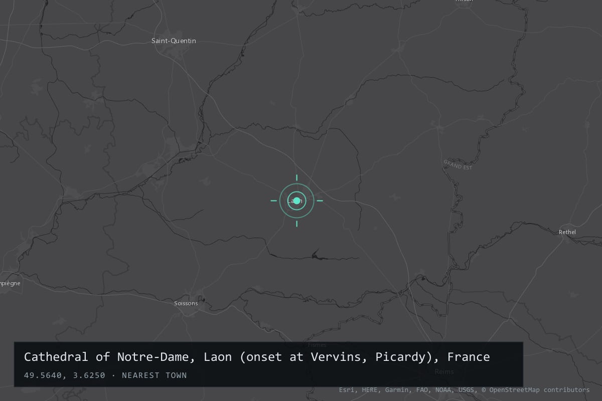 Where it happened: Cathedral of Notre-Dame, Laon (onset at Vervins, Picardy), France