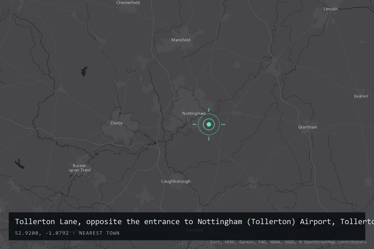 Where it happened: Tollerton Lane, opposite the entrance to Nottingham (Tollerton) Airport, Tollerton, Rushcliffe, Nottinghamshire, United Kingdom