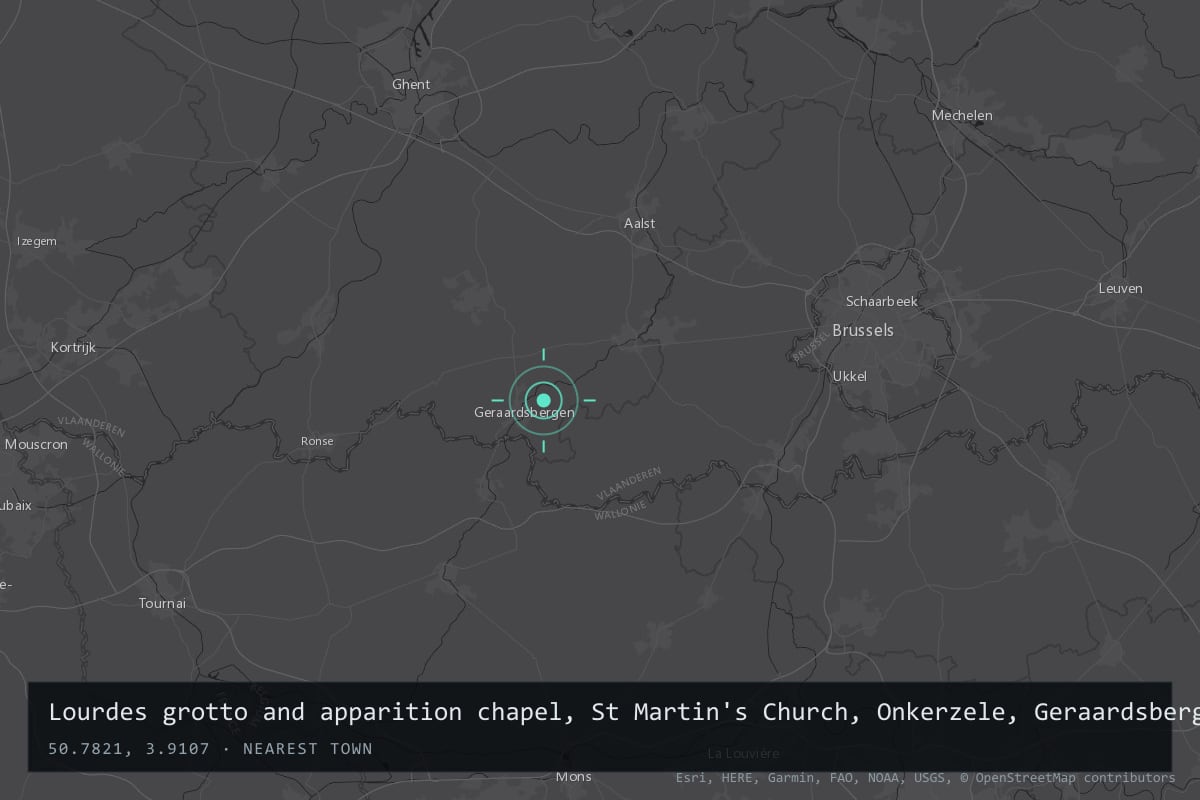 Where it happened: Lourdes grotto and apparition chapel, St Martin's Church, Onkerzele, Geraardsbergen, East Flanders, Belgium