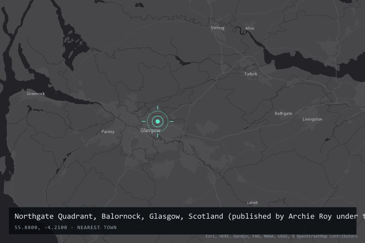 Where it happened: Northgate Quadrant, Balornock, Glasgow, Scotland (published by Archie Roy under the pseudonym Maxwell Park, Pollokshields), United Kingdom