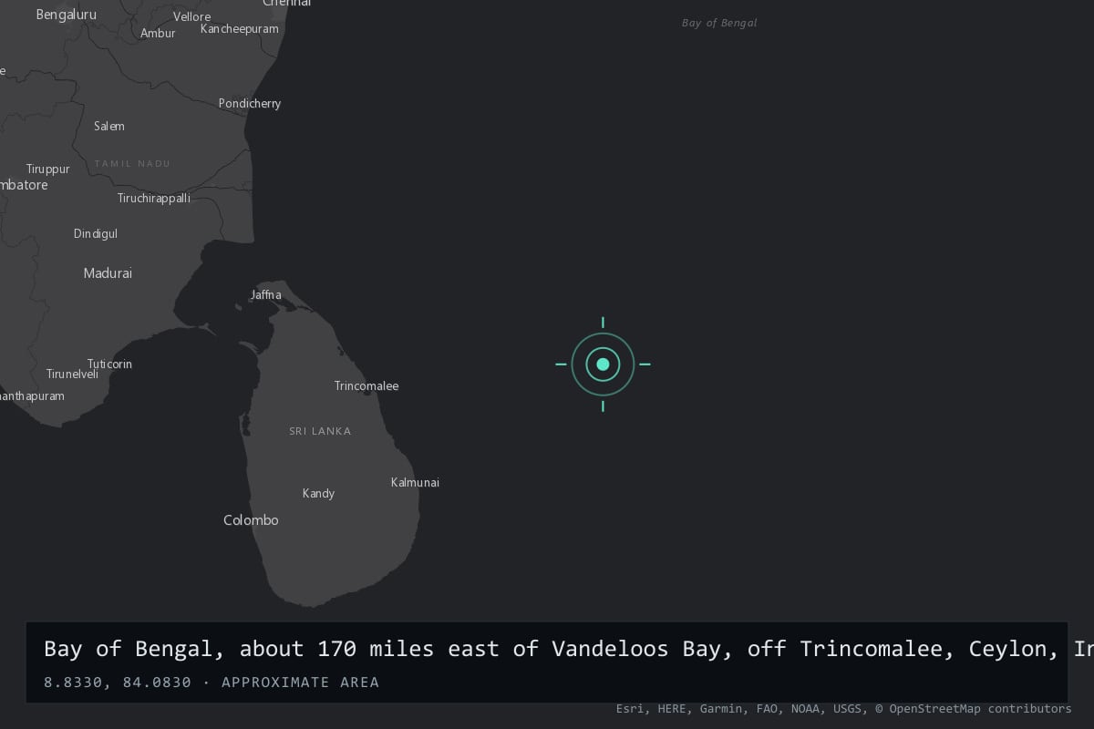 Where it happened: Bay of Bengal, about 170 miles east of Vandeloos Bay, off Trincomalee, Ceylon, International waters