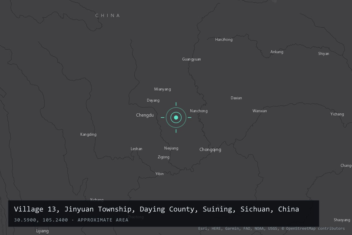 Where it happened: Village 13, Jinyuan Township, Daying County, Suining, Sichuan, China