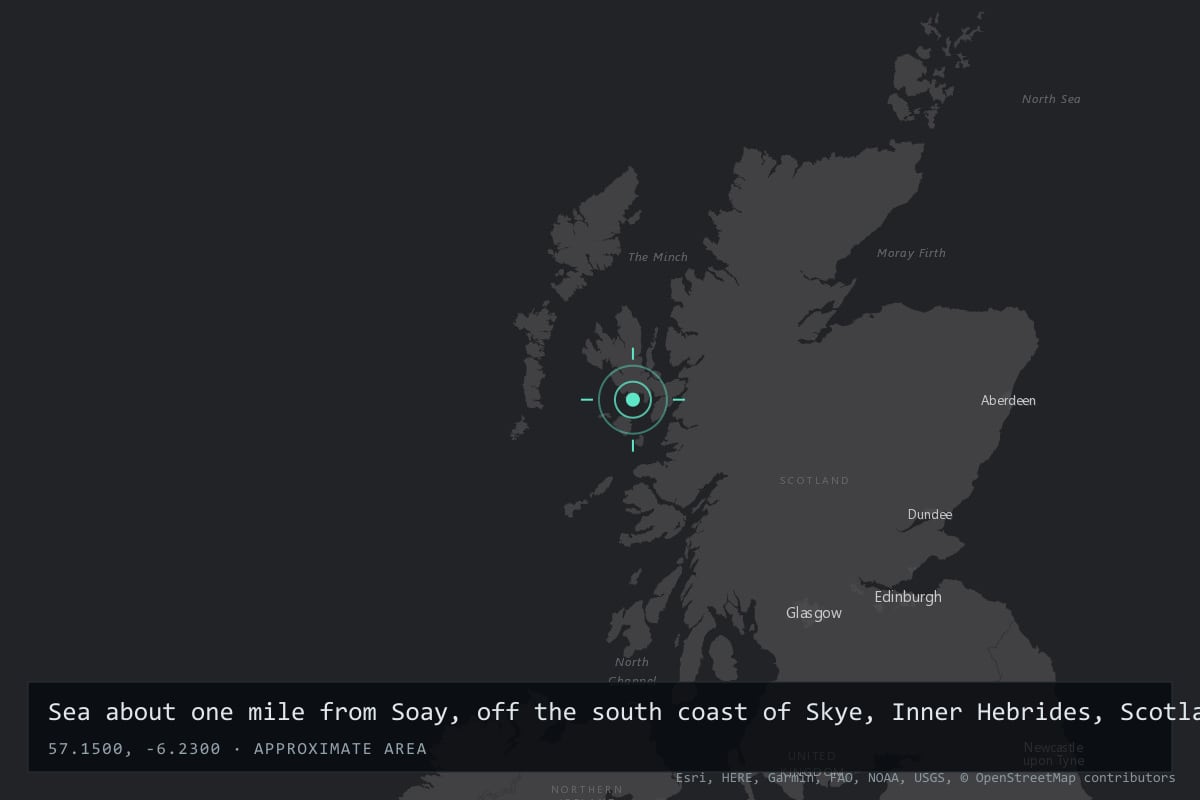 Where it happened: Sea about one mile from Soay, off the south coast of Skye, Inner Hebrides, Scotland, United Kingdom