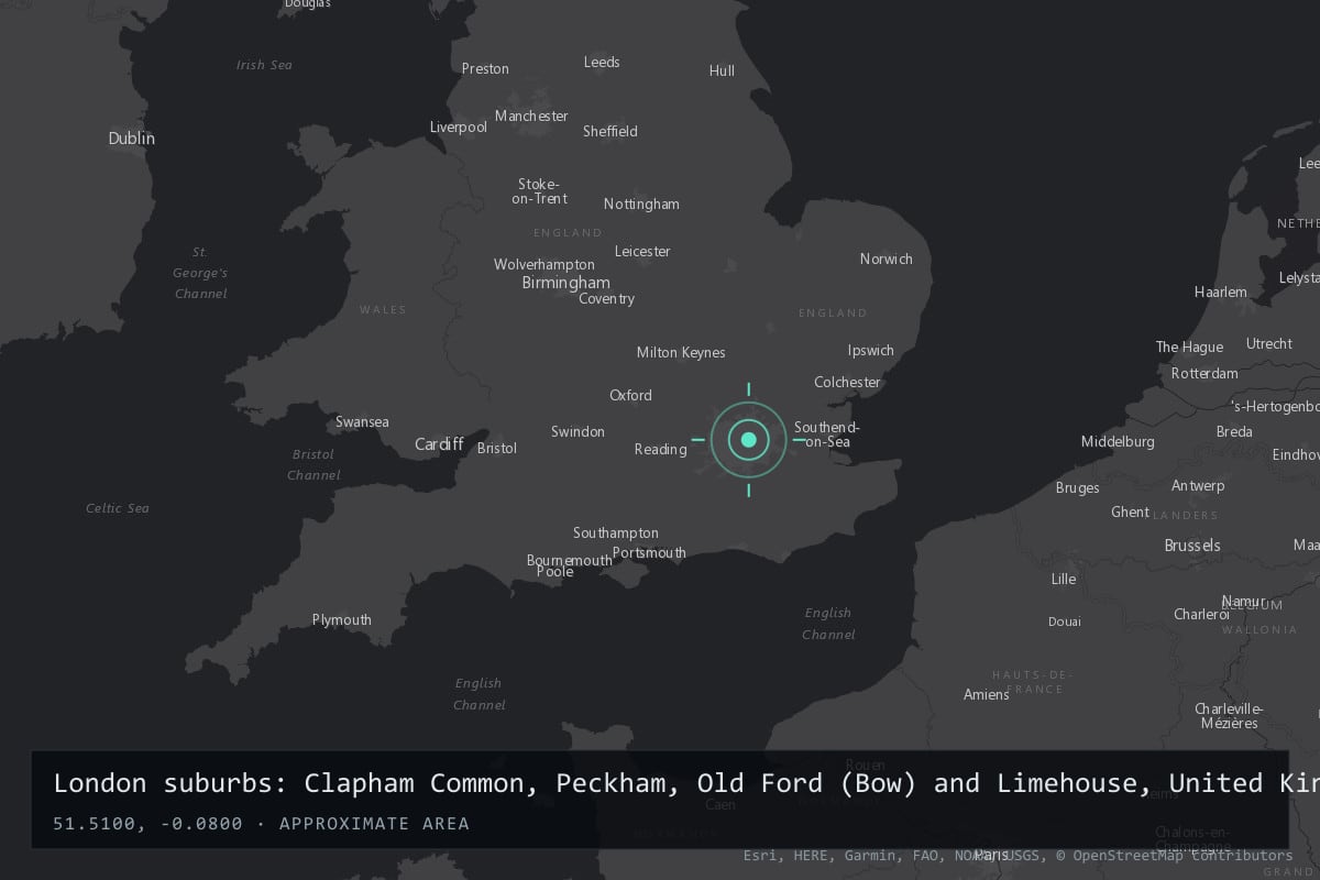 Where it happened: London suburbs: Clapham Common, Peckham, Old Ford (Bow) and Limehouse, United Kingdom