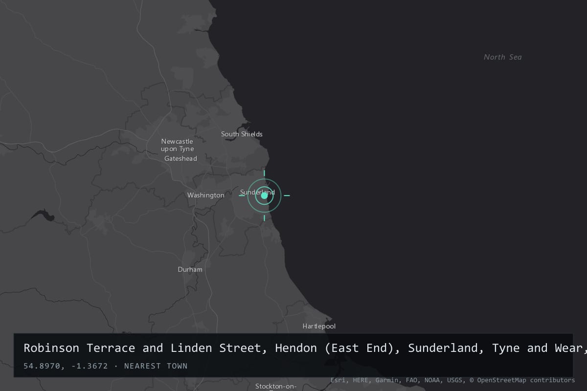 Where it happened: Robinson Terrace and Linden Street, Hendon (East End), Sunderland, Tyne and Wear, United Kingdom