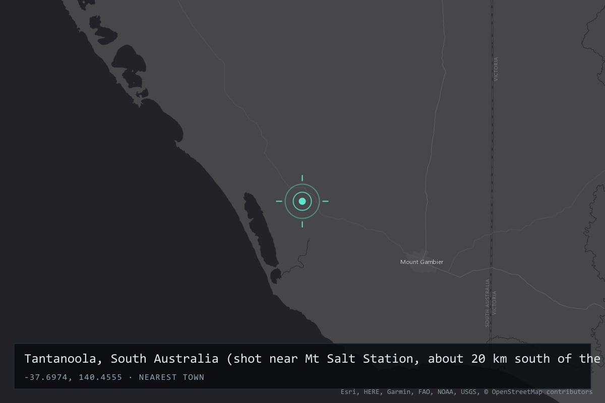 Where it happened: Tantanoola, South Australia (shot near Mt Salt Station, about 20 km south of the township), Australia