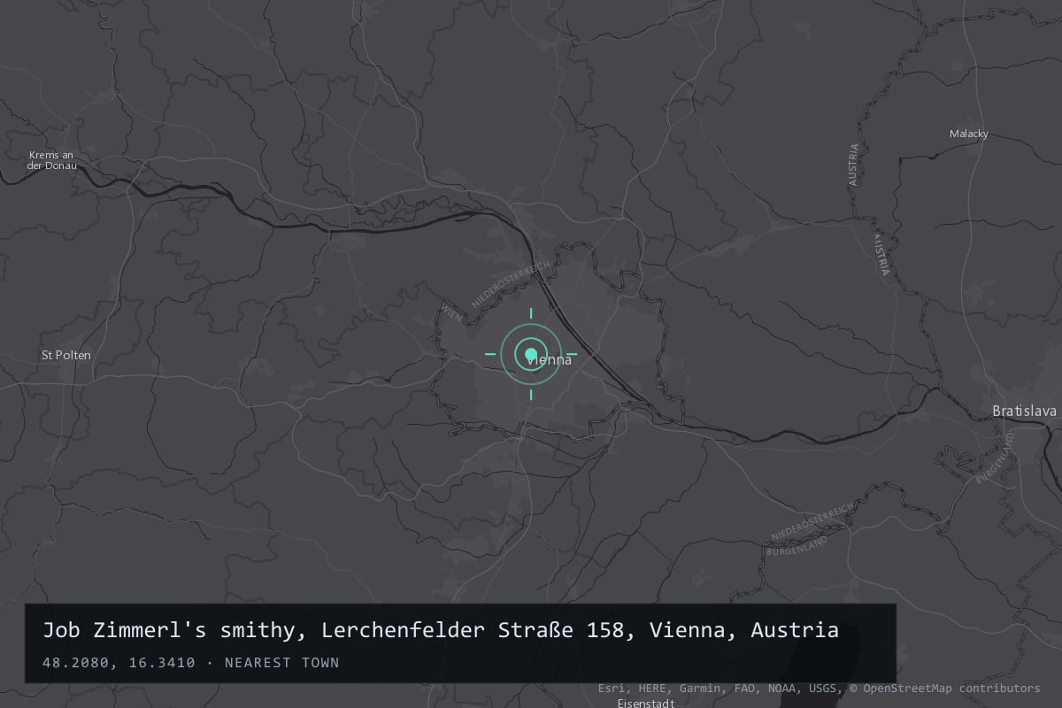 Where it happened: Job Zimmerl's smithy, Lerchenfelder Straße 158, Vienna, Austria