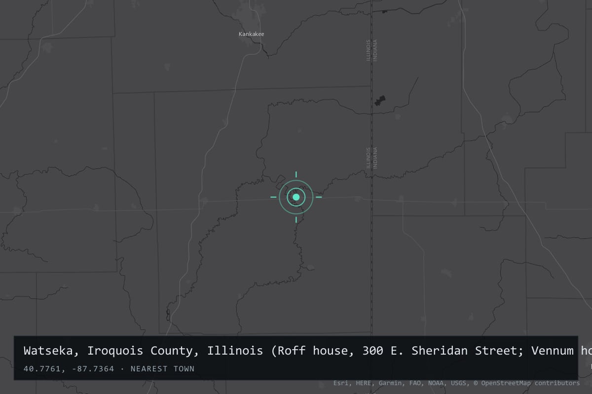 Where it happened: Watseka, Iroquois County, Illinois (Roff house, 300 E. Sheridan Street; Vennum house, 135 S. Belmont Avenue), United States