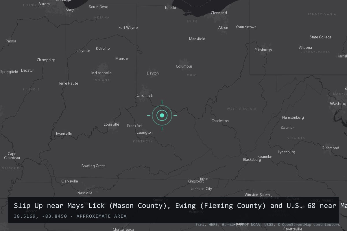 Where it happened: Slip Up near Mays Lick (Mason County), Ewing (Fleming County) and U.S. 68 near Maysville, Kentucky, United States