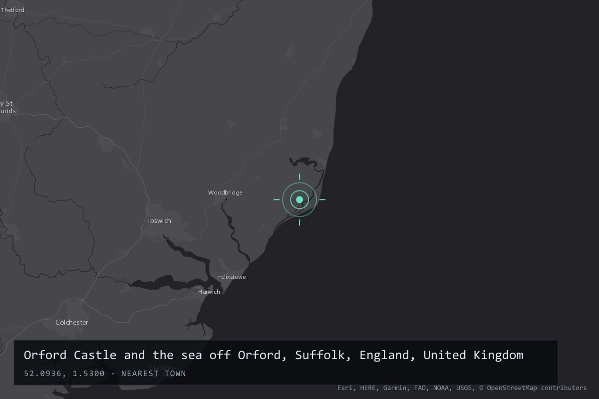 Where it happened: Orford Castle and the sea off Orford, Suffolk, England, United Kingdom