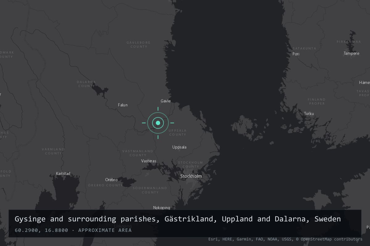 Where it happened: Gysinge and surrounding parishes, Gästrikland, Uppland and Dalarna, Sweden