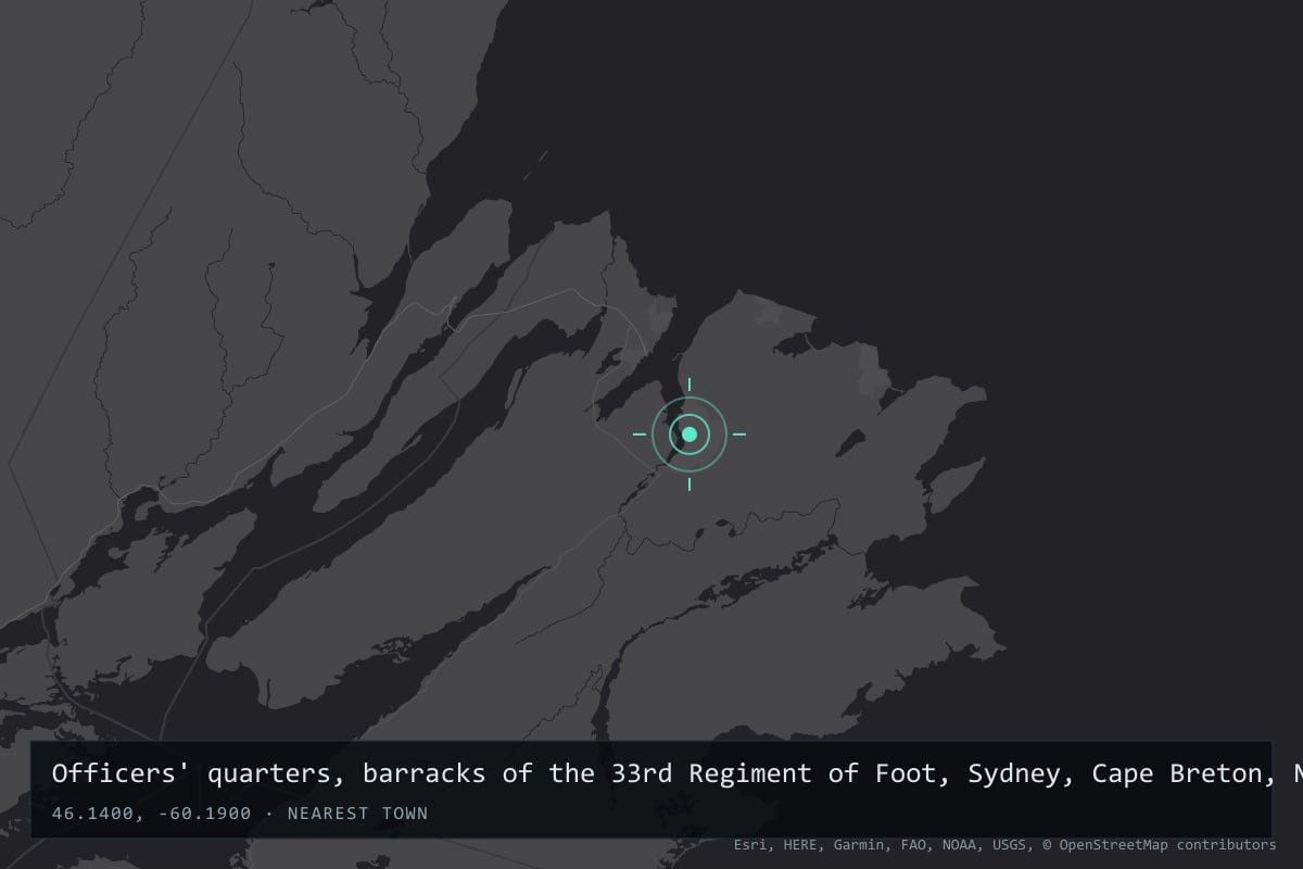 Where it happened: Officers' quarters, barracks of the 33rd Regiment of Foot, Sydney, Cape Breton, Nova Scotia, Canada